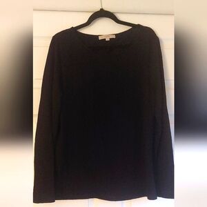 LOFT Long Sleeve Scoop Neck Texture Lace Teeshirt Black Ladies XL. EUC